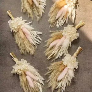 Boho Trockenblumen Mini Blumenstrauß für Hochzeit Bräutigam Ansteckblume Taschenblume