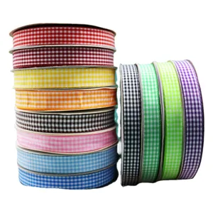 Colorful checkered ribbon for DIY crafts, cake boxes, flower wrapping and gift decoration.