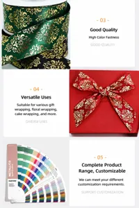 Detailed view of 4cm metallic gold damask ribbon, perfect for gift wrapping and floral decor.