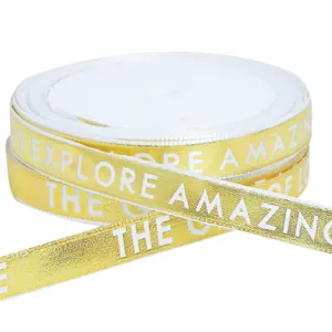 Gold foil printed English ribbon for gift wrapping, bouquet decoration, and party styling.