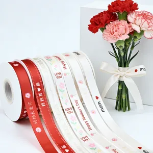 Cinta estampada de día de la madre de poliéster para regalo ramo pastel manualidades