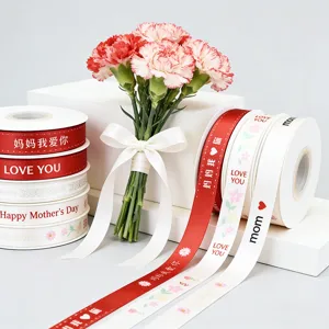 Cintas impresas para el día de la madre con hermosas flores de clavel para regalos.