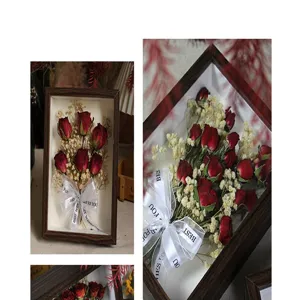 Marco de fotos de flores secas decoración del hogar espécimen rosa roja regalo cuadro