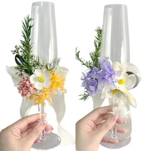 DIY Fiori Essiccati Stabilizzati Bicchiere da Champagne Matrimonio Festa Regalo