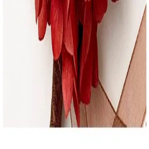 Preserved red flower corsage detail shot, natural wedding accessory for romantic forest style.