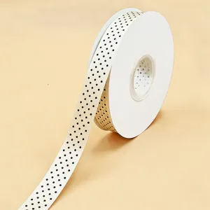 nastro a pois 2.5cm crema bianco punti neri rotolo per bouquet torta confezione regalo
