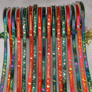 Christmas Gold Stamping Ribbon Festive Decorative Webbing Polyester Ribbon For Gift Wrapping Party Craft DIY