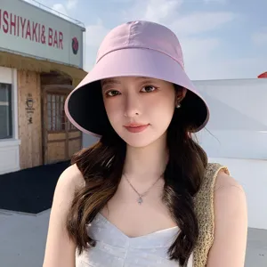 Zomer dames vissershoed brede rand zonnehoed uv bescherming mode roze bucket hat stijl