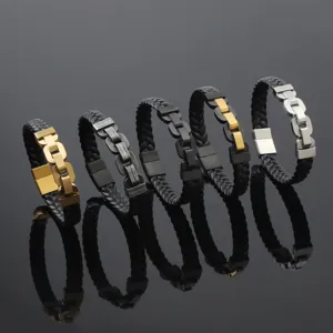Men Woven Microfiber Leather Bracelet Stainless Steel Magnetic Clasp Fashion Trendy Punk Bangle Wristband Casual Jewelry For Men Gift
