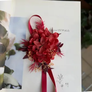 Red dried flower wedding corsage wrist flower romantic bridal floral accessory natural style