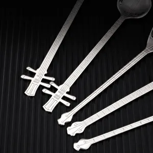 Creative stainless steel guitar long handle coffee spoon dessert and ice cream mixing spoon.