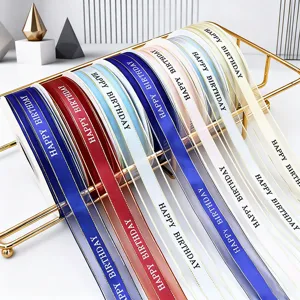 Happy Birthday Printed Sheer Organza Ribbon Satin Edge Ribbon For Flower Bouquet Cake Gift Wrapping Party Decor