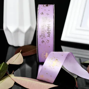 2.5cm Geburtstag Kuchen Satinband mit Heißfolienprägung Kerze Design für Geschenk.