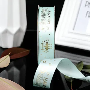 2.5cm blaues geburtstag satinband mit goldfolie happy birthday druck für geschenke.