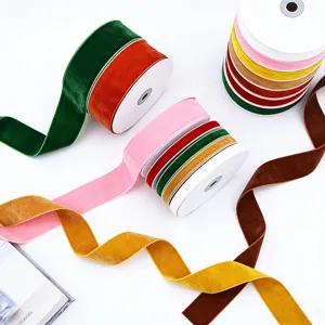 Velvet ribbon detail shot, smooth flocked trim for gift, apparel and craft decor accessories.