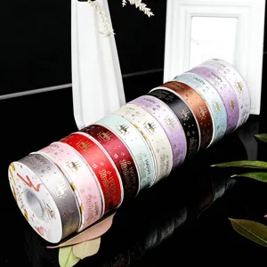 Geburtstag Kuchen Bedruckt Heißprägung Polyester Satin Band Für Geschenkverpackung Hochzeit Party Dekorative Handwerk