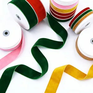 Detailed view of colorful velvet ribbons, perfect for gift wrapping and hair accessories.