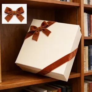Velvet ribbon gift box detail with brown velvet bow for wrapping and clothing accessories