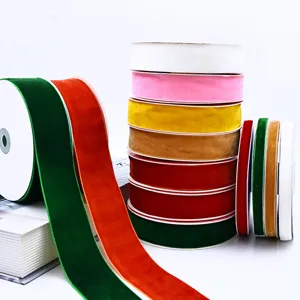 Colorful velvet ribbon rolls for gift wrapping, clothing accessories, hair bows and DIY crafts.