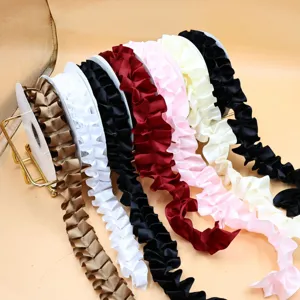 Pleated Ruffle Satin Ribbon Trim For Floral Packaging Gift Wrapping Garment Sewing DIY Craft Decoration