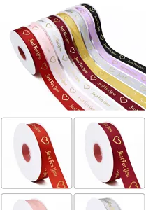 Nastro regalo in poliestere da 2,5 cm con stampa cuore just for you per confezioni