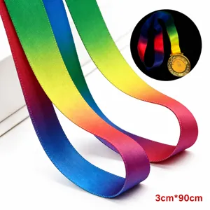 Regenbogen Farbverlauf Medaillon Band, 3x90cm dickes doppelseitiges gewebtes Band für Preise.