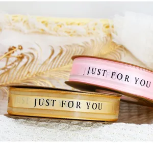 2.5cm ribbon for cake flower wrapping, sheer organza ribbon with decorative English print.