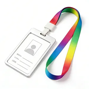 Farbiger Regenbogen Lanyard mit Metall Ausweishalter ID Kartenhülle für Büro Alltag.