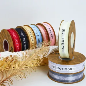 2.5cm wide colorful ribbon rolls with English text, perfect for cake and flower gift wrapping.