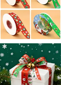 Christmas grosgrain ribbon heat transfer cartoon gift wrapping decorative ribbon rolls for tree.