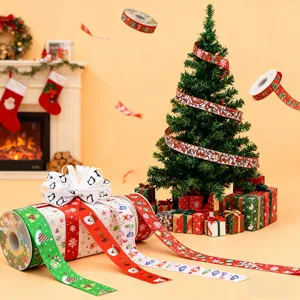 Christmas grosgrain ribbon thermal transfer cartoon gift wrapping tree decor supplies
