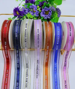 Ruban en organza colore avec bordure dopee et impression Best Wishes pour emballage cadeau DIY.