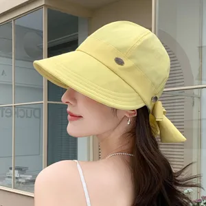 Cappello da Sole Moda Donna Cotone Tesa Larga Cap da Equitazione Con Fiocco e Decorazione in Metallo Protezione Solare UV