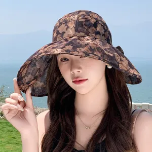 Mujer ala ancha vacía arriba sombrero sol verano playa floral sombrero transpirable protección