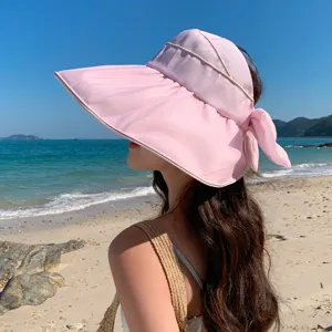 Damen große Krempe Sonnenhut faltbar atmungsaktiv Schleife Sommer Strand Detailansicht