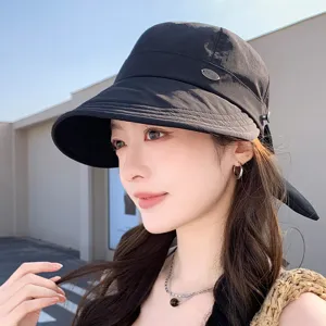 Cappello da sole nero da donna alla moda tesa larga secchio cappello protezione UV estate