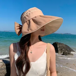 Sommer Damen Sonnenhut mit großer Krempe und Schleife, atmungsaktiver Strandvisir für Outdoor.