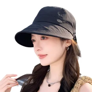 Cappello da sole donna moda estate protezione UV casual tesa larga nero elegante chic