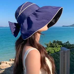 Großer Sonnenhut mit Schleife, faltbarer UV-Schutz Strandhut für Damen im Sommer outdoor.