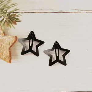 Black metal star hair clips Y2K style geometric BB hairpin sweet cool side hair styling accessories.