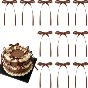 Brown ribbon bows cake decoration set detail view, perfect for wedding, engagement and party.
