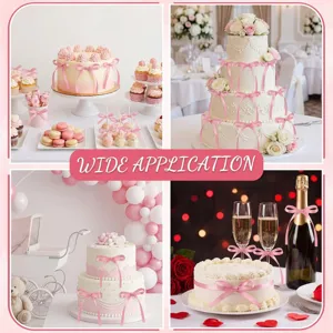 30pcs pink ribbon bows for cake decoration, wedding party scene setup and gift wrapping.