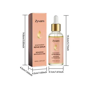 Siero riparatore cuoio capelluto Zyvarn 100ml vista dettagliata con dimensioni del flacone e confezione.