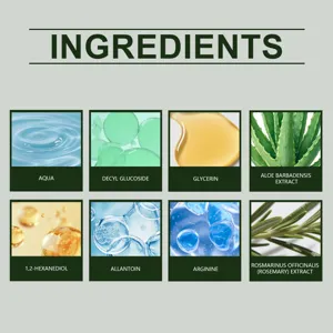 Rosemary volumizing shampoo key ingredients detail infographic showing natural formula elements.