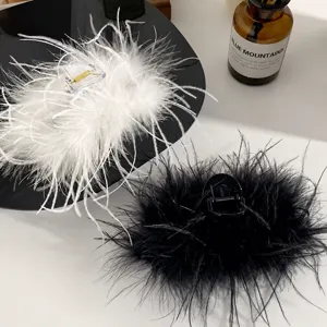 Große Straußenfeder Haarklammer Flauschige Winter Haarklammer Elegantes Haarzubehör Für Damen Mädchen Haarpflege