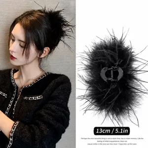Große schwarze Feder Haarklammer für Damen, flauschige Straußenfeder Haarschmuck Haarklammer.