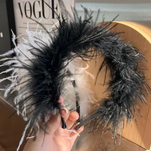 Ostrich feather headband black white fluffy hair hoop elegant fairy style hair accessory