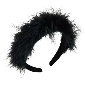 Black feather headband ostrich plush hair hoop autumn winter fashion hair accessory sweet