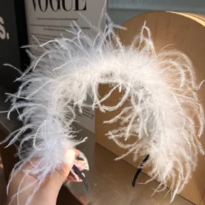White ostrich feather headband fluffy fairy hair hoop elegant winter aesthetic headwear