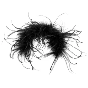 Black ostrich feather headband, fluffy fairy hair hoop for autumn winter elegant style.
